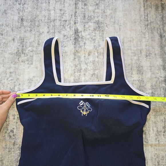 VTG Swimsuit Womens XL Sailor Navy Blue One Piece Full Coverage Built-In Bra 90s - Picture 8 of 12